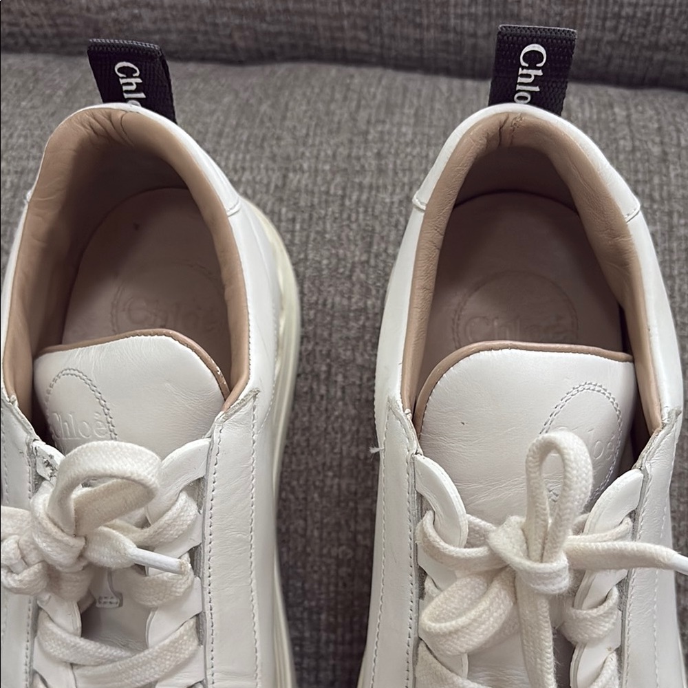 Chloe Scalloped Leather White Sneakers with Textured Upper and Thick Sole - Picture 15 of 16